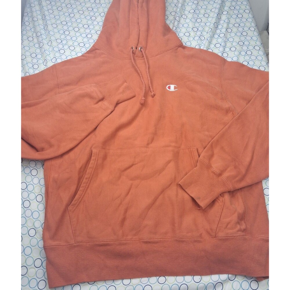Champion Orange Reverse Weave Mens Hoodie Large